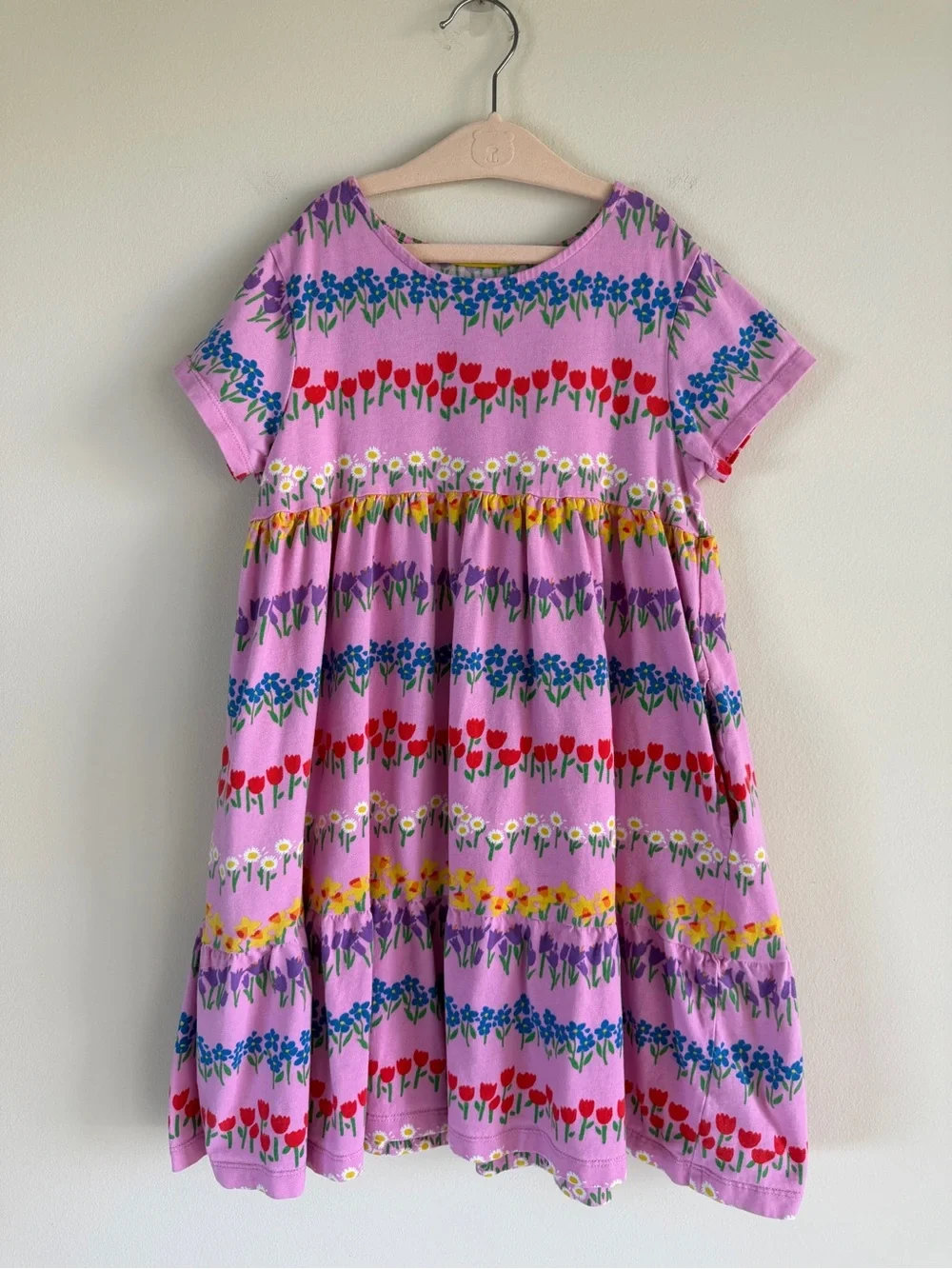 Mini Boden Ariel Twirly Jersey Dress Pink Floral Stripe Print Pockets 9-10Y